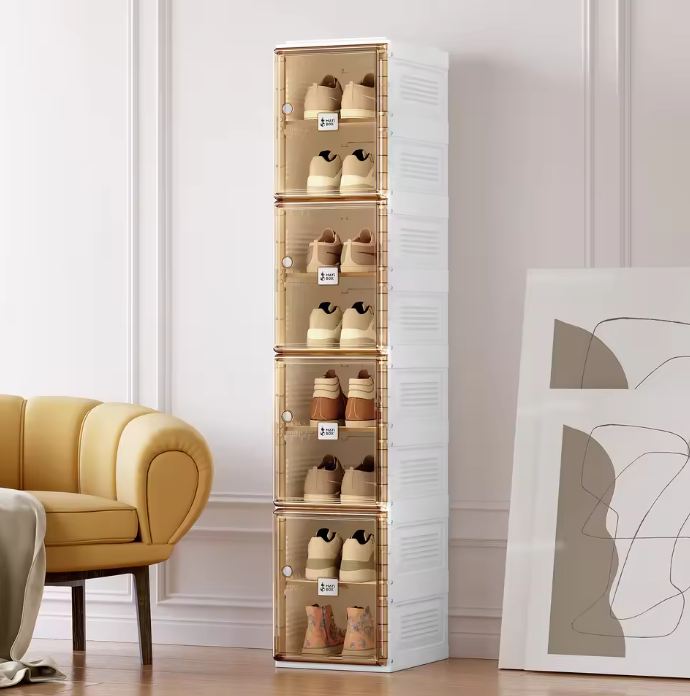 Draagbare Stapelbare Schoenenkast – Opvouwbare Schoenenorganizer met Deuren en Planken (164×34×27 cm)