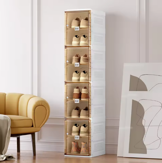 Draagbare Stapelbare Schoenenkast – Opvouwbare Schoenenorganizer met Deuren en Planken (164×34×27 cm)