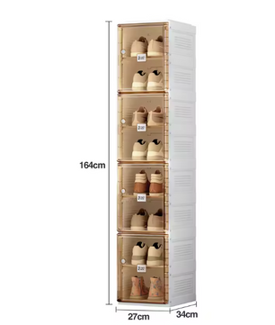 Draagbare Stapelbare Schoenenkast – Opvouwbare Schoenenorganizer met Deuren en Planken (164×34×27 cm)