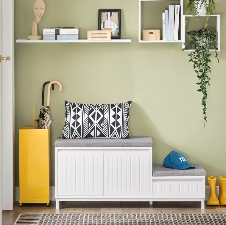 Witte Schoenenbank met Zitting en Opbergruimte – 100×35×42 cm