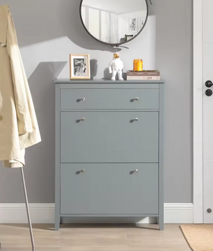 Schoenenkast met 2 Kleppen en Lade – MDF, Compact en Stijlvol (80×108×25 cm)