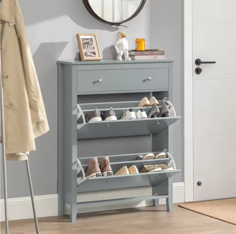 Schoenenkast met 2 Kleppen en Lade – MDF, Compact en Stijlvol (80×108×25 cm)