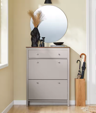 Schoenenkast met 2 Kleppen en Lade – MDF, Compact en Stijlvol (80×108×25 cm)