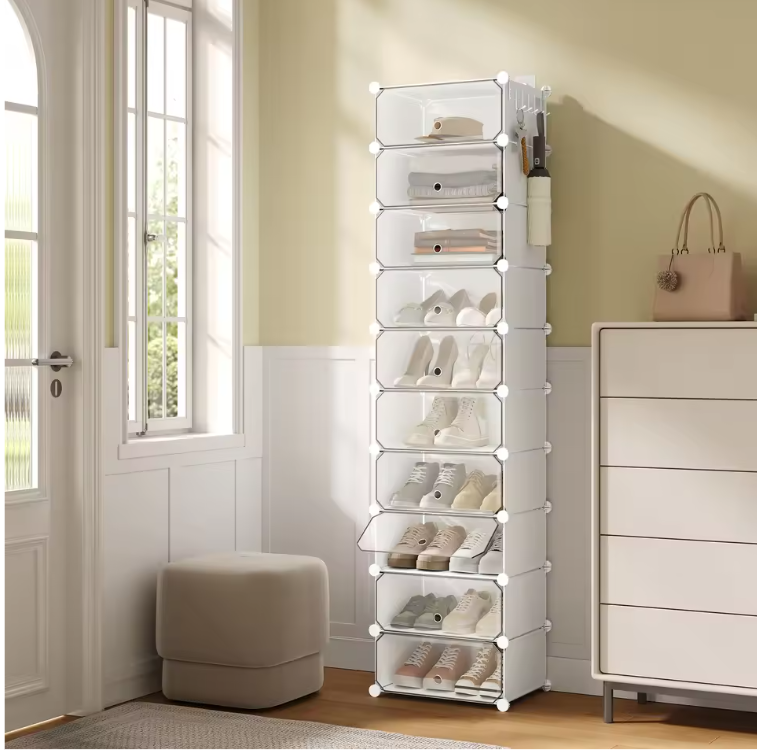 Transparante Schoenenkast Set van 10 – Stapelbaar en Stofvrij (40×30×170 cm)