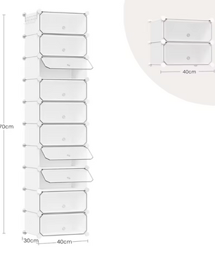 Transparante Schoenenkast Set van 10 – Stapelbaar en Stofvrij (40×30×170 cm)