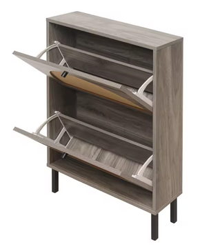 Retro Grijze Schoenenkast met 2 Deuren en Rotan Front – 60 cm