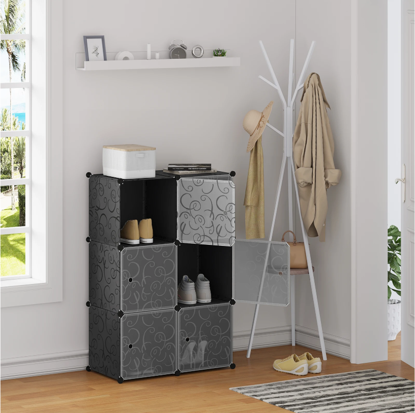 Schoenenkast met 6 Stapelbare Deuren – Modulaire Plastic Opbergboxen