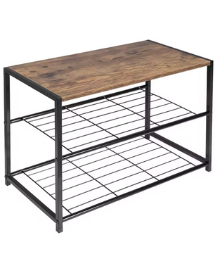 Industriële Schoenenrek met 2 Lagen – Staal en Hout, Compact Opbergsysteem