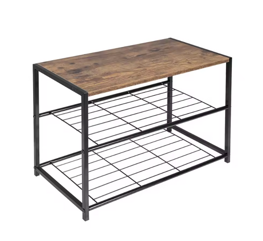 Industriële Schoenenrek met 2 Lagen – Staal en Hout, Compact Opbergsysteem