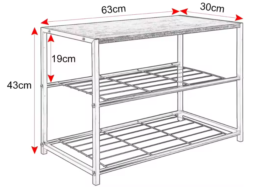 Industriële Schoenenrek met 2 Lagen – Staal en Hout, Compact Opbergsysteem