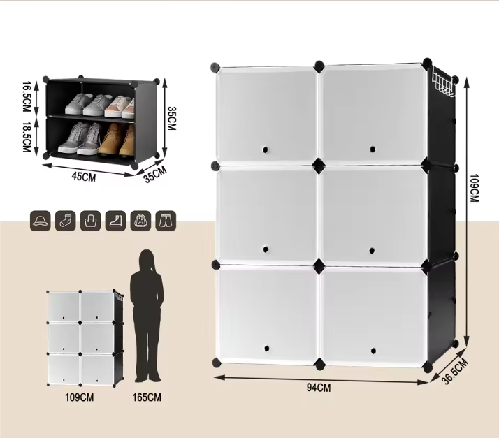 Modulaire Schoenenkast met 6 Compartimenten – Kunststof Opbergkast