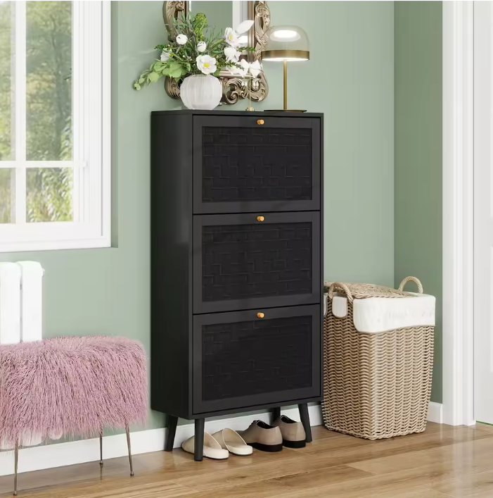 Bohemian Schoenenkast met Gevlochten Deuren – 60×24×121 cm, Modern en Stijlvol