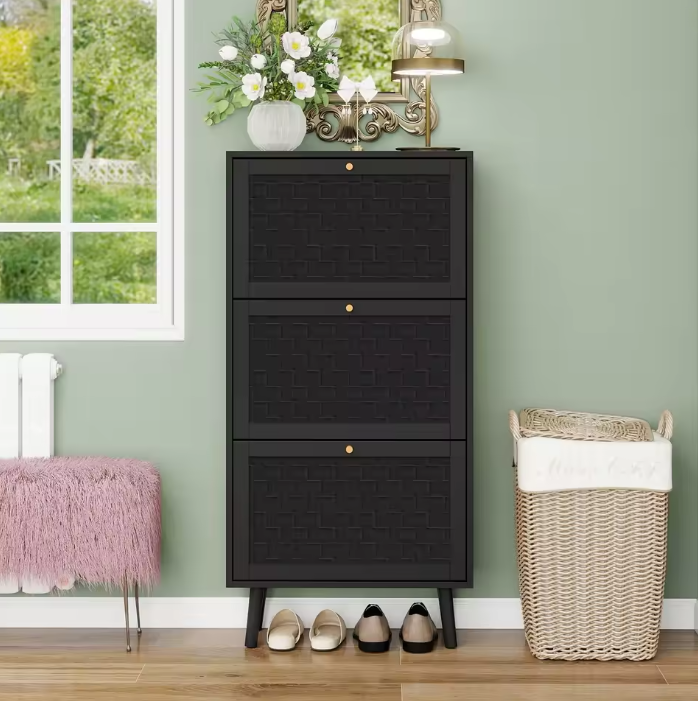 Bohemian Schoenenkast met Gevlochten Deuren – 60×24×121 cm, Modern en Stijlvol