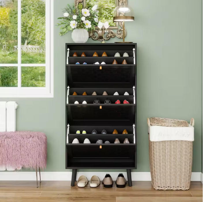 Bohemian Schoenenkast met Gevlochten Deuren – 60×24×121 cm, Modern en Stijlvol