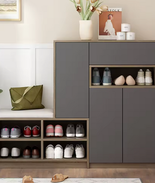 Schoenenkast met Zitbank – Wit, Met Verstelbare Planken en Comfortabel Kussen