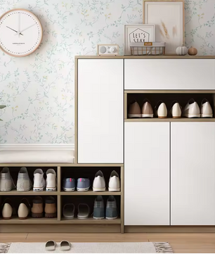 Schoenenkast met Zitbank – Wit, Met Verstelbare Planken en Comfortabel Kussen