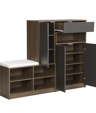 Schoenenkast met Zitbank – Wit, Met Verstelbare Planken en Comfortabel Kussen