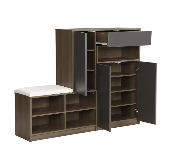 Schoenenkast met Zitbank – Wit, Met Verstelbare Planken en Comfortabel Kussen