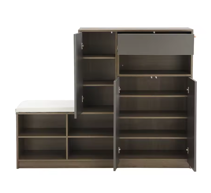 Schoenenkast met Zitbank – Wit, Met Verstelbare Planken en Comfortabel Kussen