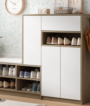 Schoenenkast met Zitbank – Wit, Met Verstelbare Planken en Comfortabel Kussen