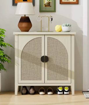 Natuurlijke Rotan Opbergkast met 2 Deuren – Moderne Kast met Verstelbare Planken