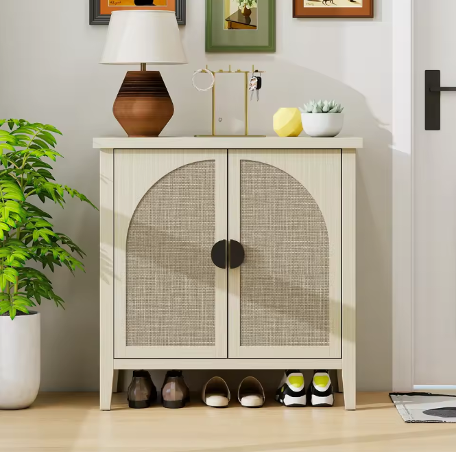 Natuurlijke Rotan Opbergkast met 2 Deuren – Moderne Kast met Verstelbare Planken