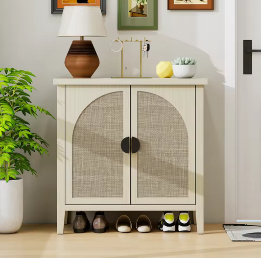 Natuurlijke Rotan Opbergkast met 2 Deuren – Moderne Kast met Verstelbare Planken