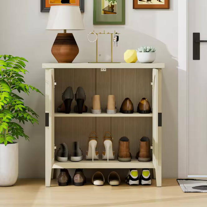 Natuurlijke Rotan Opbergkast met 2 Deuren – Moderne Kast met Verstelbare Planken