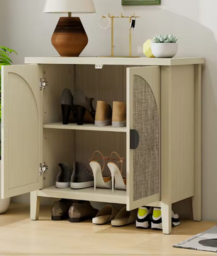 Natuurlijke Rotan Opbergkast met 2 Deuren – Moderne Kast met Verstelbare Planken