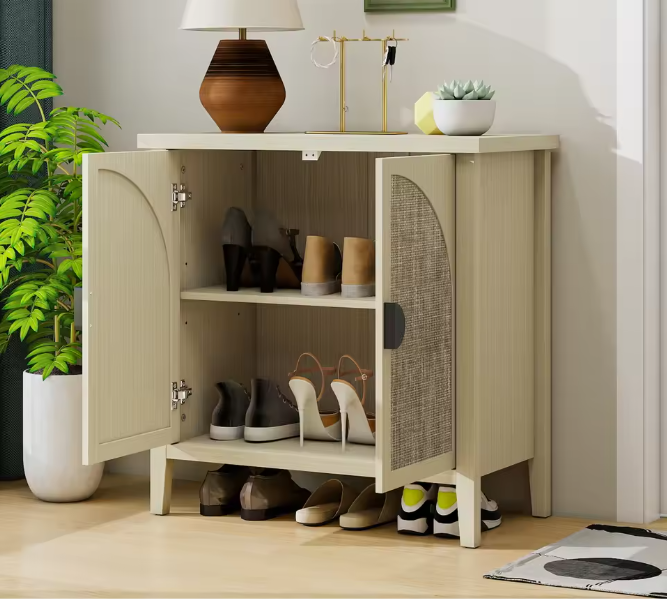 Natuurlijke Rotan Opbergkast met 2 Deuren – Moderne Kast met Verstelbare Planken