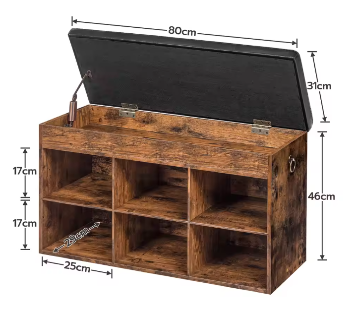 Schoenenbank met 6 Compartimenten – Opbergkast en Zitbank voor Hal en Woonkamer