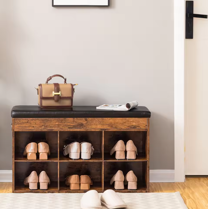 Schoenenbank met 6 Compartimenten – Opbergkast en Zitbank voor Hal en Woonkamer