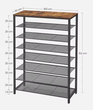 Hoog Schoenenrek met 7 Lagen – Metalen Frame en Ruime Opslag