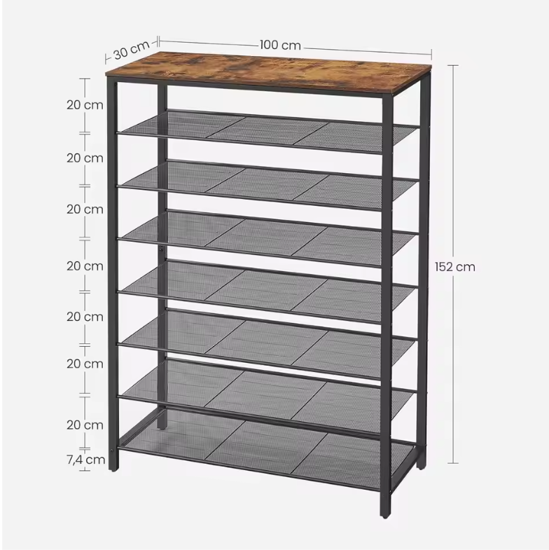 Hoog Schoenenrek met 7 Lagen – Metalen Frame en Ruime Opslag