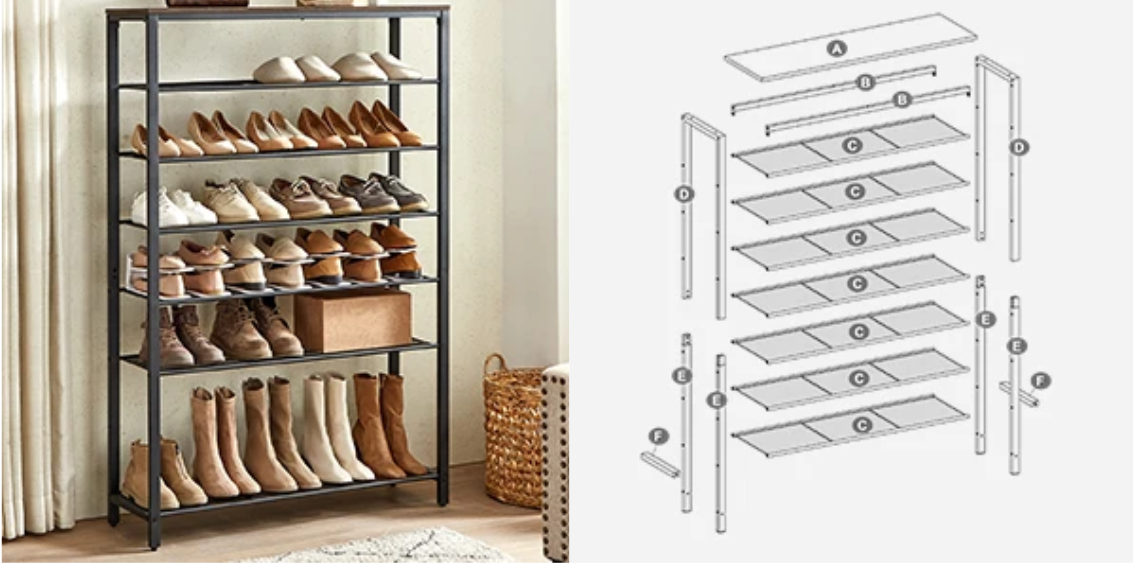 Hoog Schoenenrek met 7 Lagen – Metalen Frame en Ruime Opslag