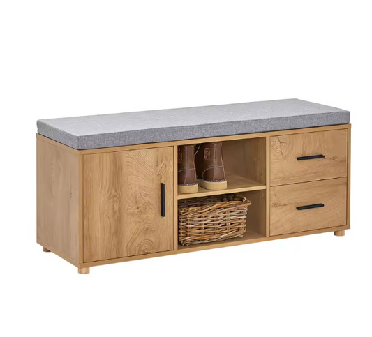 Schoenenbank met Opbergruimte – Houten Bankje met Laden en Deuren