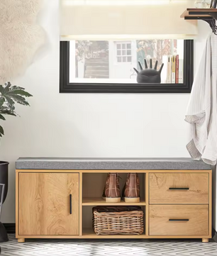 Schoenenbank met Opbergruimte – Houten Bankje met Laden en Deuren