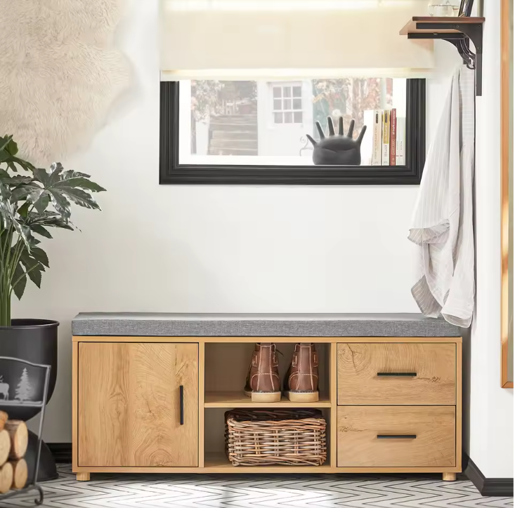 Schoenenbank met Opbergruimte – Houten Bankje met Laden en Deuren