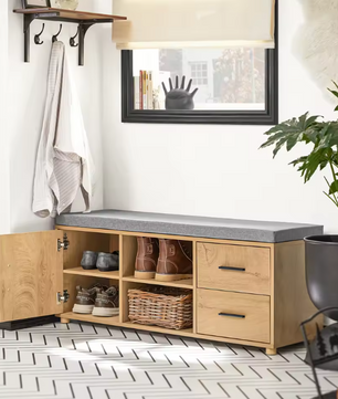 Schoenenbank met Opbergruimte – Houten Bankje met Laden en Deuren