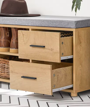 Schoenenbank met Opbergruimte – Houten Bankje met Laden en Deuren