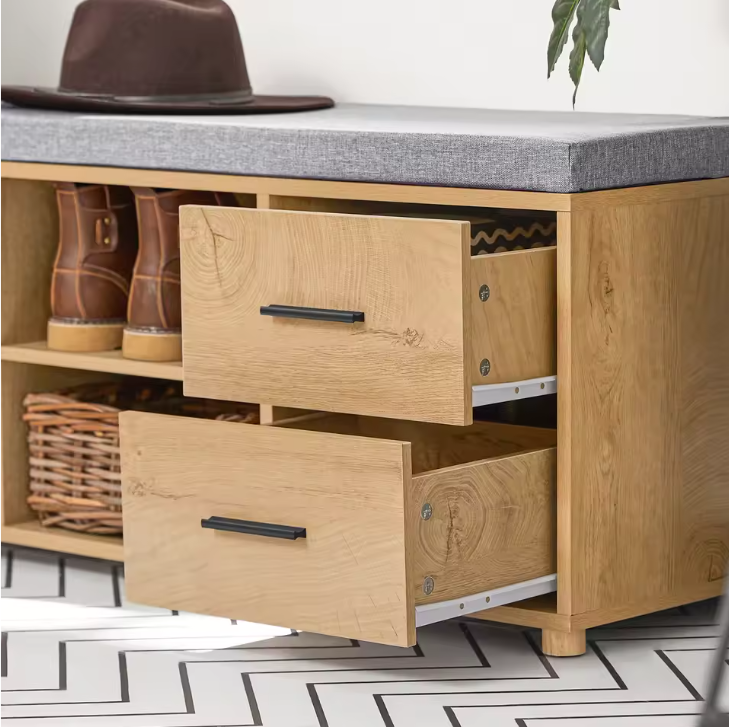 Schoenenbank met Opbergruimte – Houten Bankje met Laden en Deuren