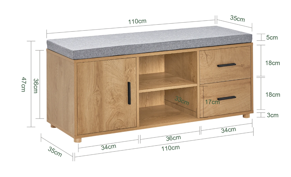 Schoenenbank met Opbergruimte – Houten Bankje met Laden en Deuren