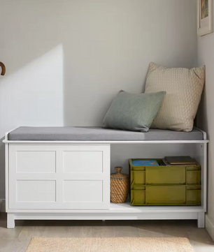 Schoenenbank met Kussen en Schuifdeuren – Opbergbank voor Hal