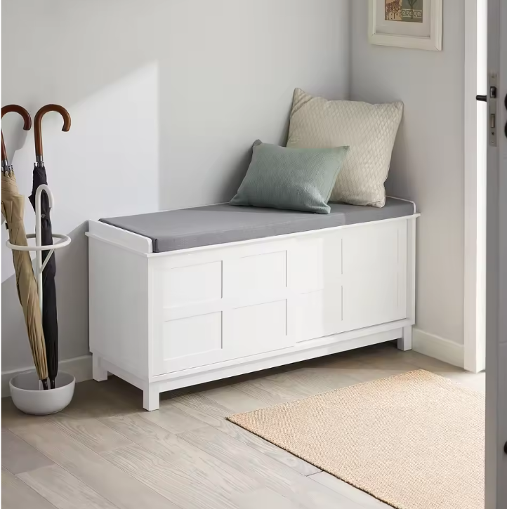 Schoenenbank met Kussen en Schuifdeuren – Opbergbank voor Hal