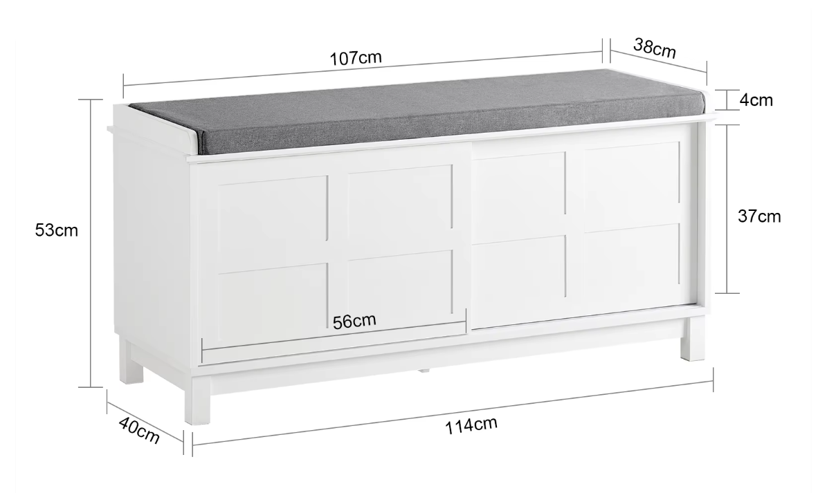 Schoenenbank met Kussen en Schuifdeuren – Opbergbank voor Hal