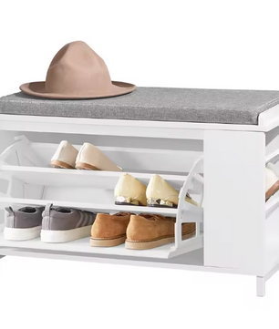 Schoenenbank met Klep en Open Vak – Comfortabele Opbergbank voor Hal