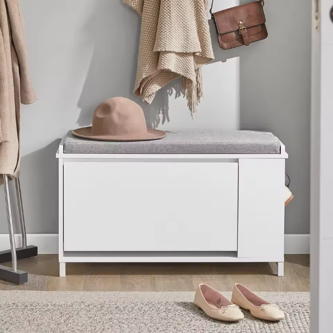 Schoenenbank met Klep en Open Vak – Comfortabele Opbergbank voor Hal