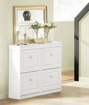 Smalle Schoenenkast met 4 Kleppen – Witte Schoenenkast met 8 Vakken