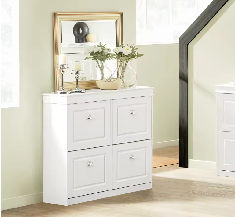 Smalle Schoenenkast met 4 Kleppen – Witte Schoenenkast met 8 Vakken