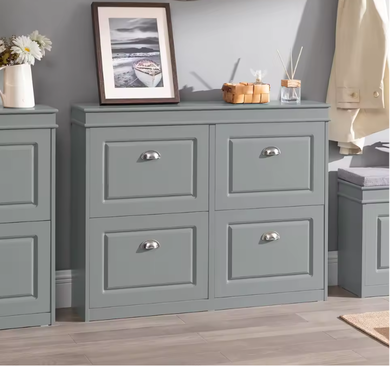 Smalle Schoenenkast met 4 Kleppen – Witte Schoenenkast met 8 Vakken